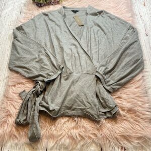 NWT J. Crew Wrap Top with Collar Grey sz XL